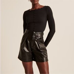 Abercrombie and Fitch 6” high waisted Pleated Vegan Leather Shorts